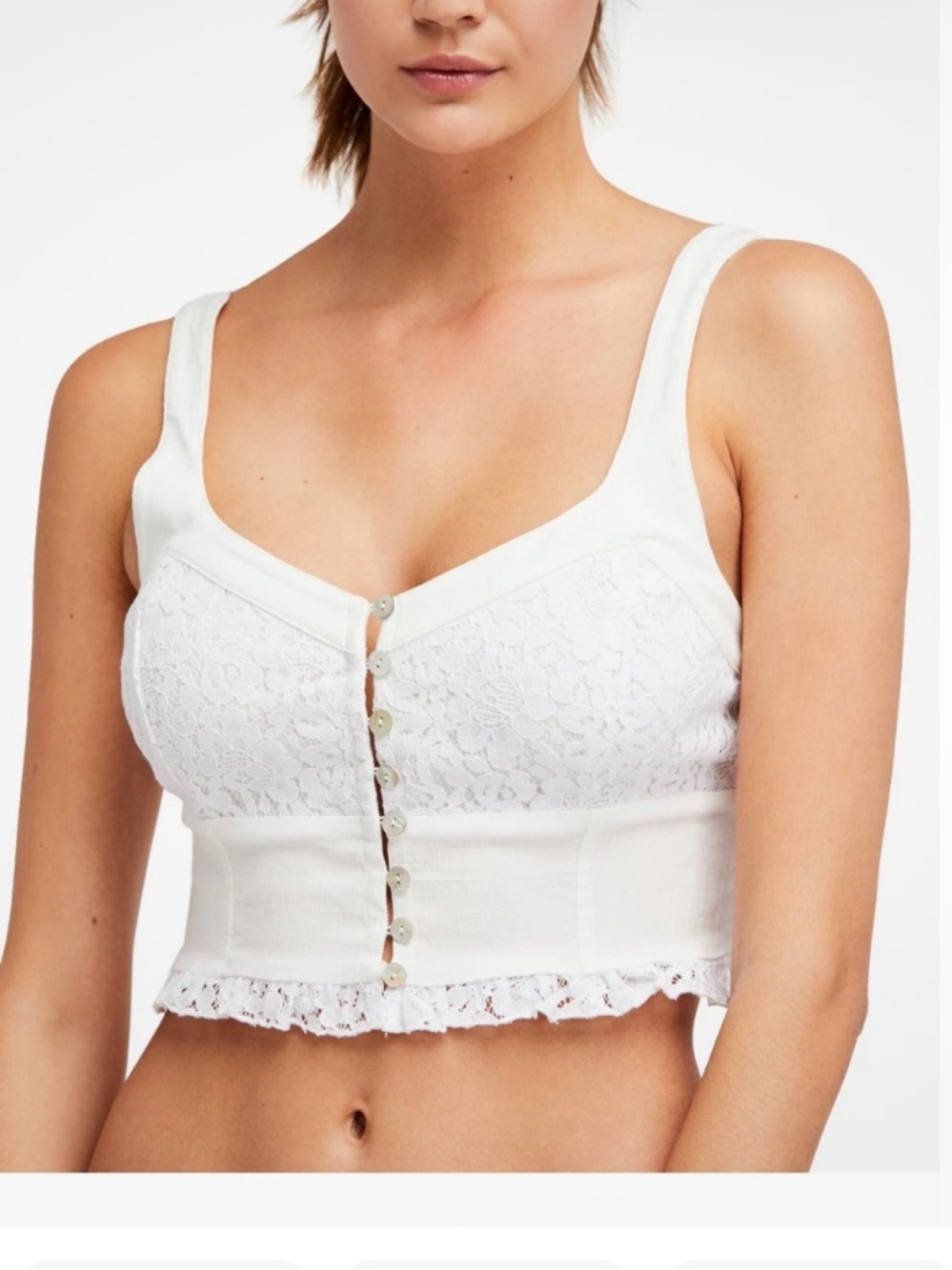 Free People White Lace Button Front Cropped Brami Size XS